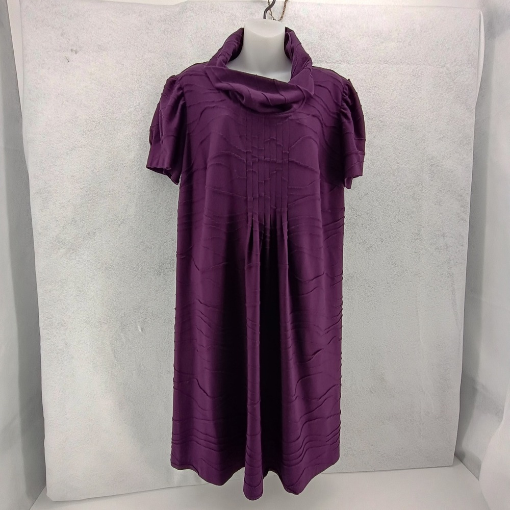 CJ Banks Womens Cowl Neck Shift Dress Purple Textured Knit Short Sleeve 16W Good